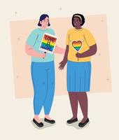 interracial lesbians with flags vector