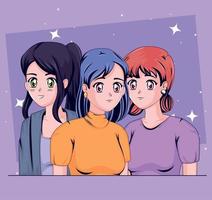 group of anime girls vector