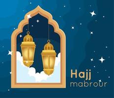 hajj mabrour lettering card vector