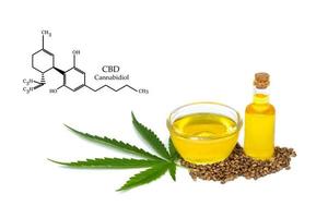 CBD elements in Cannabis,  hemp oil extracts in jars on a white background, medical marijuana, legal light drugs prescribe, alternative remedy or medication, medicine concept photo