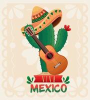 mexican celebration guitar in cactu vector