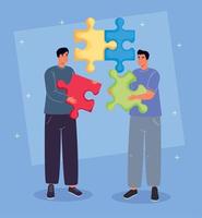 coworkers lifting puzzle pieces vector