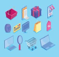 thirteen isometric sale icons vector