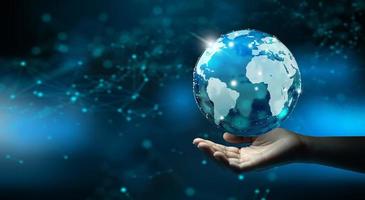 Global network connection, Big data analytic, Business intelligence and Technology connection concept. photo
