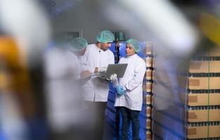 A team of scientists at the fruit juice factory Get ready for the day's work to check the quality of the products photo