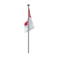 bandera de ilustración 3d de singapur en el poste. asta de bandera de madera png