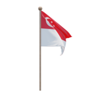 Singapore 3d illustration flag on pole. Wood flagpole png