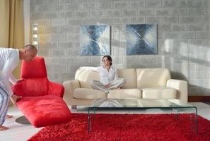 happy young woman relax at home on sofa photo