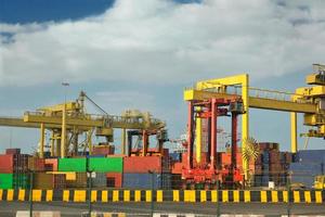 container ship leaving the container port terminal photo