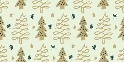 Seamless pattern background with simple minimalistic Christmas tree hand drawn childish doodle symbol. Festive New Year, winter holiday texture print design, wallpaper vector