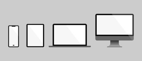 conjunto de símbolo de icono de monitor, computadora portátil, tableta y teléfono inteligente. plantilla de dispositivos digitales modernos. ilustración vectorial plana vector