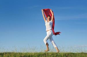 woman meadow scarf photo