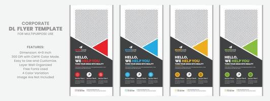 moderno negocio corporativo dl volante folleto plantilla muestra concepto único, diseño de vector de tarjeta de rack de negocios creativos para publicidad, promoción