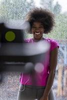 portrait of young afro american woman in gym photo