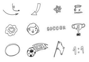 doodle deporte, estrella, fútbol, fútbol. conjunto de bocetos lindo, colección de líneas aisladas de garabatos. vector