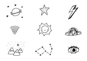 Doodle set, cute scribble isolated, line cosmos elements, sketch collection for background, scrapbooking. vector