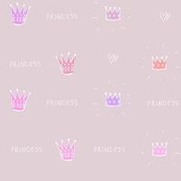 Cute pink pastel pattern with hearts, crown a little princess seamless background. Textiles for home, pink doodle paper scrapbook. vector