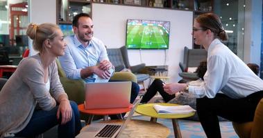 Startup Business Team At A Meeting at modern office building photo