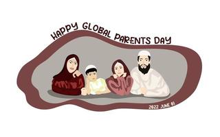 feliz día mundial de la ilustración vectorial de los padres. diseño conceptual, pancarta o tarjeta del día mundial de los padres. diseño de vector plano de familia musulmana feliz