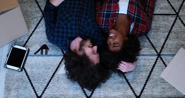 Top view of attractive young multiethnic couple photo