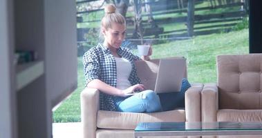 woman drinking coffee enjoying relaxing lifestyle photo