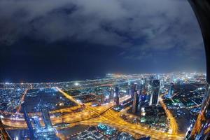 Panorama of down town Dubai city at night photo