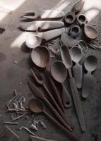 Handmade Wooden Spoons for hiking and outdoor activities. Craftsmanship and artisan concept photo