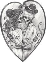 Art couple in love skulls day of the dead. Hand drawing and make graphic vector. vector