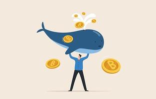 Bitcoin whale rich with bitcoin crypto trading. Wealth and Success of Bitcoin or Cryptocurrency Traders. Wealthy investors with bitcoins. vector