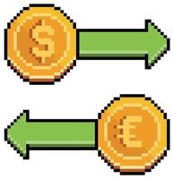 Pixel art euro dollar trading. Currency exchange vector icon for 8bit game on white background
