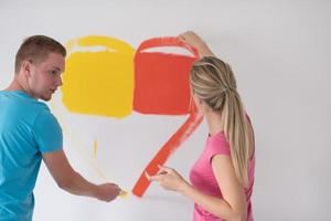 couple are painting a heart on the wall photo