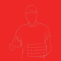 delivery boy red background with food box line art template vector