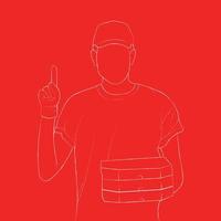 delivery boy red background with food box line art template vector