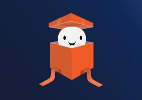 lindo fantasma sonriendo en caja de regalo naranja. vector