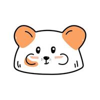 Hand drawn cute hamster face doodle style, vector illustration isolated on white background. Black outline decorative animal muzzle, orange spots, smiling pet