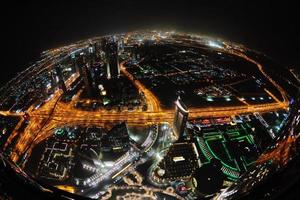 Panorama of down town Dubai city at night photo