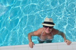 Happy woman in swimming pool photo