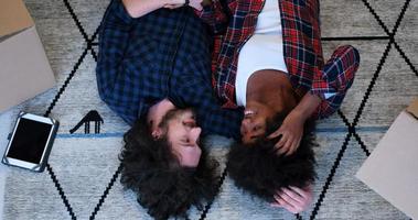 Top view of attractive young multiethnic couple photo