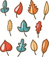 Cute set of autumn leaves. Vector flat cartoon style. Nature object icon.  Premium vector. For the design of banners and postcards for the autumn holidays. Isolated on a white background