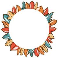 Autumn leaves frame, circular shape with different kind of leaves around, copy space. Cute vector illustration in flat cartoon style, banner template Background with circle for your text. Photo frame.