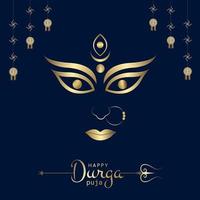 feliz publicación en las redes sociales de durga puja. maa durga cara color dorado ilustración minimalista vector