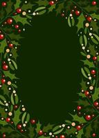 Mistletoe ilex frame oval in flat style on green background. vector