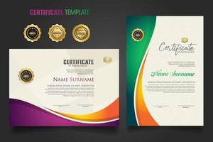 Modern certificate template with dynamic colorful waving shape on  ornament  pattern background vector