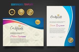 Modern certificate template with dynamic colorful waving shape on  ornament  pattern background vector