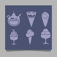 Los íconos de helados de varias formas dibujados en papel son perfectos para representar algo dulce relacionado con el helado en volantes, logotipos, pancartas y otros. vector