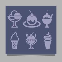 Ice cream icons of various shapes drawn on paper are perfect for depicting something sweet related to ice cream in flyers, logos, banners and others. vector