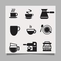 los íconos sobre café, granos de café, cafeteras, tazas de café y otros dibujados en papel son muy adecuados para íconos, volantes, redes sociales y otros vector