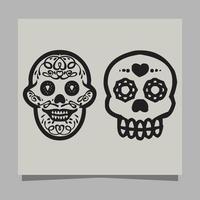 Vector Illustration of Black and White Tattoo Skull on paper