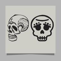 Vector Illustration of Black and White Tattoo Skull on paper