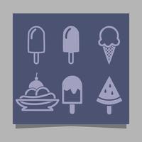 Ice cream icons of various shapes drawn on paper are perfect for depicting something sweet related to ice cream in flyers, logos, banners and others. vector